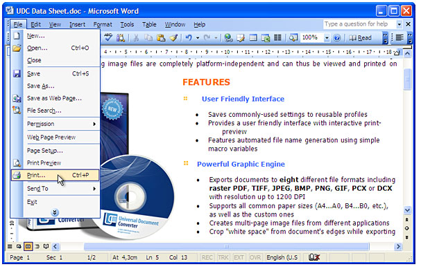 Open the document in Microsoft Word and press File->Print... in application main menu.